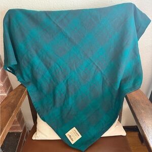 Filson and Alaska Airlines teal check pattern blanket first class passenger gift